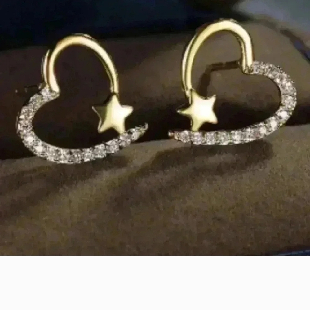 Gold And Silver Heart Star Earrings